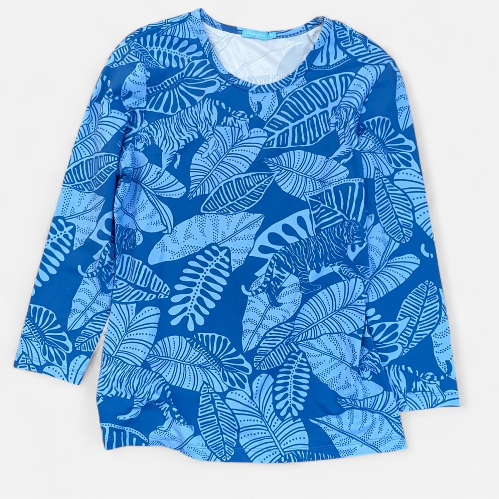 J. McLaughlin Catalina Cloth Palm Leaf Tiger Tropical 3/4 Long Sleeve Top